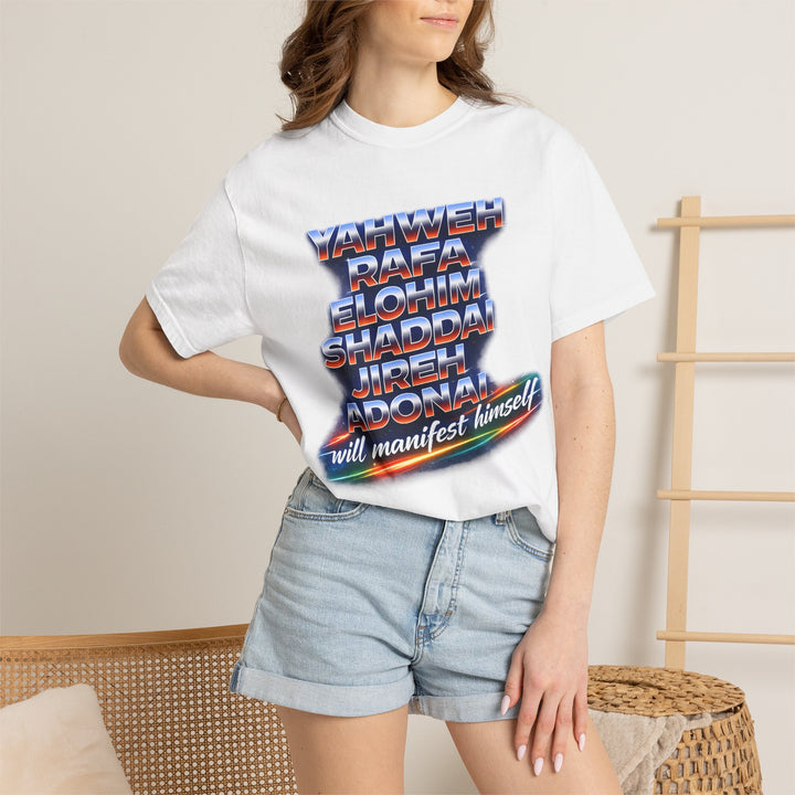 Spiritual Names T-Shirt — "Yahweh Rafa...will manifest himself" Retro Graphic Tee