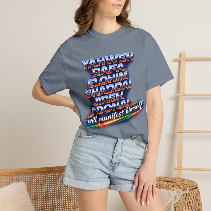 Spiritual Names T-Shirt — "Yahweh Rafa...will manifest himself" Retro Graphic Tee